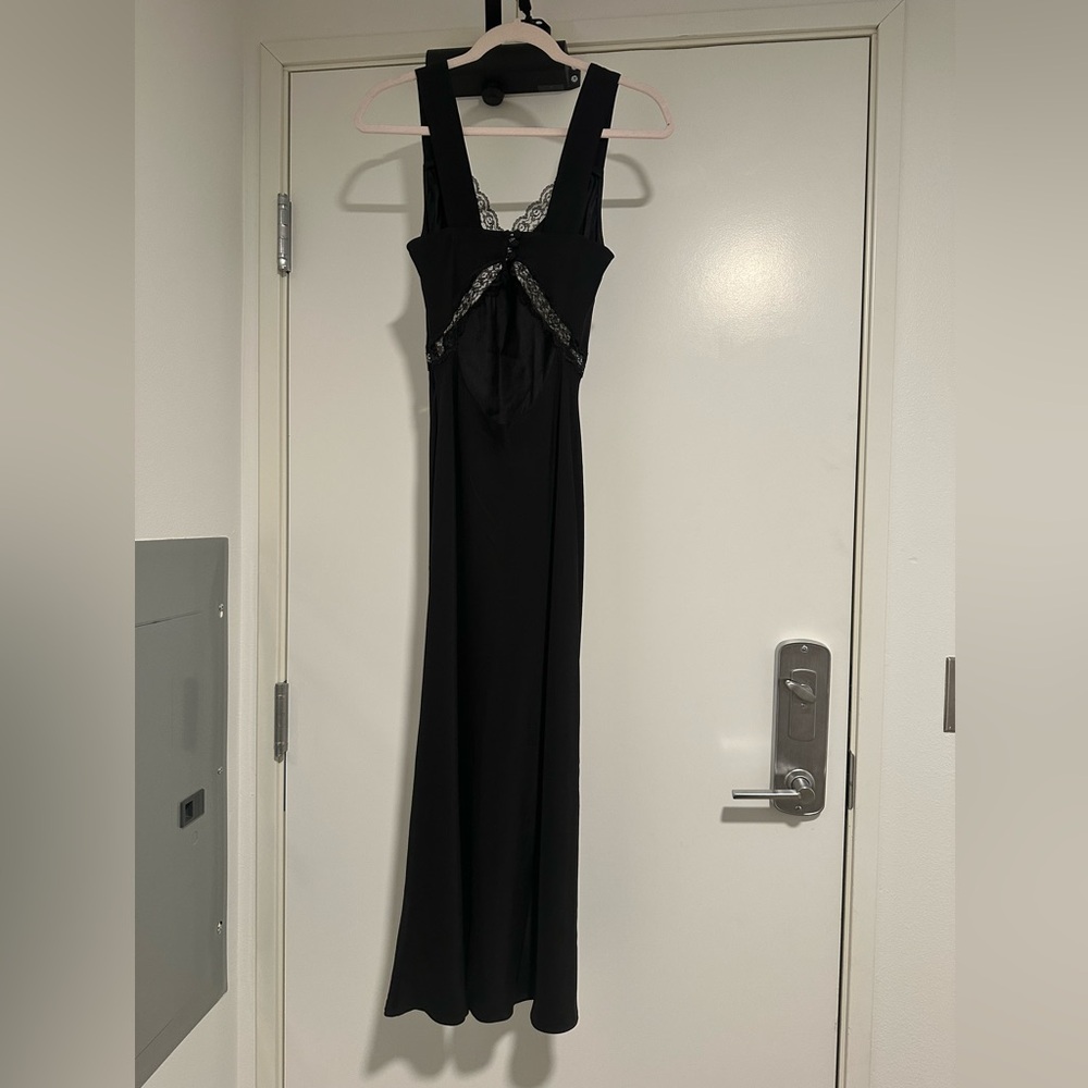 Reformation Black Satin Lace Keyhole Dress XS NWOT